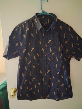 Men's Pure Lure fishing gear button down shirt Medium navy & gold NEW